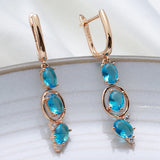 14 Karat Rolled Gold Fashion Blue AAA Zircon Crystals Vintage Long Dangle Earrings
