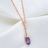 14K Gold Filled Fashion Purple AAA Zircon Crystal Water Drop Long Fine Pendant Necklace