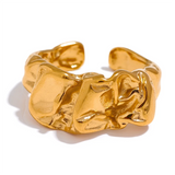 18K Gold Plated Stainless Steel Creative Metal Wide Texture Temperament Ring