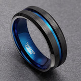 New Blue Line Design Blue and Black Tungsten Carbide Fashion Wedding Engagement Rings - Popular Choice - The Jewellery Supermarket