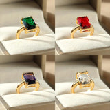New Green Square Zircon Open Ring For Girls, Women - Multiple Colour Stainless Steel Fashion Jewellery