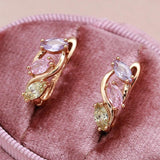 New 14K Rose Gold Rolled Prong Setting Colourful AAA Zircon Crystals Piercing Hoops Clip Earrings - Fashion Earrings