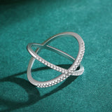 Charming 925 Silver Luxury Dazzling AAAA Lab Created Diamond Cross Line Ring