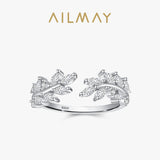 Marquise-cut AAAA Lab Created Diamonds Shimmering Leaves 925 Silver Ring