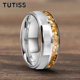 Dome Double Groove Inlaid Golden Crystal Stone Mother Of Pearl Shell 6/8mm Tungsten Ring