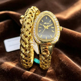 Luxury Lab Diamond Inlaid Gold Snake Braided Bangle Bracelet Ladies Watch