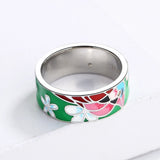 Creative Green Flower Fashion Handmade Enamel AAA Zircon Bird Shape Ring