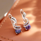 Marvelous Cute Drop Filled 14K Rose Gold Purple Double Layer AAA Zircon Diamonds Earrings - Fashion Jewellery