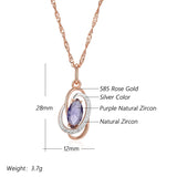 Luxury 14K Rolled Rose Gold AAA Purple Zircon Crystal Hollow Oval Pendant Necklace - Vintage Style Jewellery