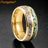 Polished Bevel Edges Deer Antler And Moss Agate Inlay 6/8mm Tungsten Carbide Rings