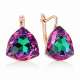 14 Karat Gold Filled Big Purple Green Gradient AAA Zircon Crystals Drop Earrings For Women