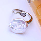 Irregular Big Baroque Pearl Teardrop AAA Zircon Diamond Gold Colour Ring