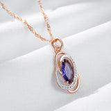 Luxury 14K Rolled Rose Gold AAA Purple Zircon Crystal Hollow Oval Pendant Necklace - Vintage Style Jewellery