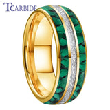 Bright Meteorite and Malachite Inlay 8MM Tungsten Carbide Wedding Men Women Ring