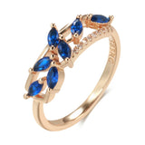 14K Gold Filled Leaf Shape Blue AAA Zircon Crystals Full Paved Multipurpose Fashion Rings