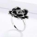 Elegant Unique Black Flower Handmade Enamel AAA Zircon Diamonds Ring