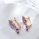 Luxury Fashion Rolled Rose Gold of 14-Karat Purity AAA Zircon Purple Crystal Flower Drop Earrings - Fine Jewellery