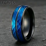 Black Blue Hammered 8mm Tungsten Carbide Wedding Engagement Rings