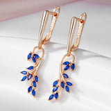 14 Karat Gold Filled Blue AAAl Zircon Crystals Leaf Shape Dangle Earrings For Women