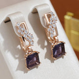 Luxury Large Square AAA Purple Zircon Crystals 14K Rolled Rose Gold Dangle Earrings - Vintage Style Jewellery