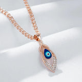 14K Gold Filled Personality Blue Enamel Eye Geometric AAA Zircon Diamonds Necklace
