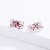 Pink Peach Elegant Flower Handmade Enamel AAA Zircon Diamonds Earrings