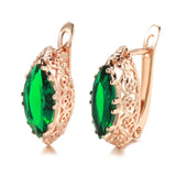 14 Karat Rolled Gold Red Green Horse Eye AAA Zircon Crystal Vintage Earrings For Women