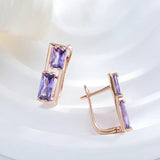 Luxury Asymmetrical Rolled 14K Rose GoldPurple AAA Zircon Crystals Square Geometric Dangle Earrings