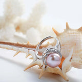 925 Sterling Silver Big White/pink/purple Real Pearl AAA Zircon Diamonds Rings