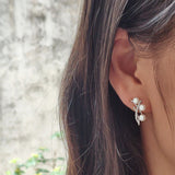 Branch Design Real White Pearl AAA Zircon Diamonds Silver Stud Earrings