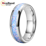 Rainbow Fire Opal Inlay 4/6/8mm Tungsten Carbide  Men Women Comfort Fit Rings