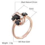 Sparkling Black AAA Zircon Crystals 14K Rolled Gold Ring  Vintage Fine Jewellery