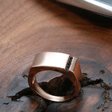 14K Gold Filled Black AAA Zircon Row Crystals Large Glossy Rose Gold Geometric Rings