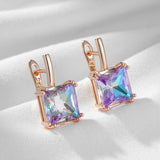 14 Karat Gold Filled Big Square Purple AAA Zircon Crystals English Fine Earrings for Women