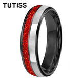 Dome Double Groove Inlaid With Red opal And Mother Of Pearl Shell 6/8mm Tungsten Rings