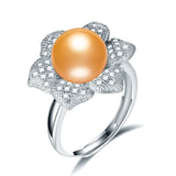 Multicolour Freshwater Pearl AAA Zircon Diamonds Flower Design Silver Rings
