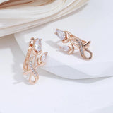 Delightful Rose Flower 14K Rolled Rose Gold AAA Zircon Diamonds Drop Luxury Earrings - Bridal Fine Jewellery