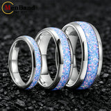 Rainbow Fire Opal Inlay 4/6/8mm Tungsten Carbide  Men Women Comfort Fit Rings