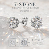 7 Stone D Colour VVS1 Moissanite Diamonds Silver Classic Round Stud Earrings