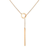 Unique Circle and Stick Rolled 14K Rose Gold Women's Necklace, Simple Trendy Fine Jewellery Glossy Necklace