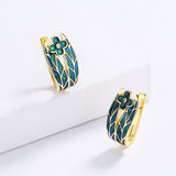 Cyan Irregular Flower Design Elegant Handmade Enamel Stud Fashion Earrings