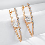 Fashion V Shape Rolled 14K Rose Gold Long Drop Earrings With AAA Zircon Diamonds - Luxury Party Jewellery