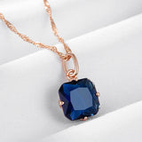 Vintage Design Classic Square Rolled 14K Rose Gold AAA Blue Zircon Pendant Necklace - Daily Fashion Jewellery