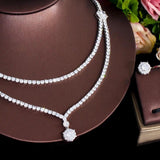 New Chic Dangle Drop Round AAA+ CZ Diamonds 2 Layers Multiple Necklace Women Wedding Banquet Jewellery Sets - The Jewellery Supermarket