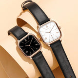 Top Brand Elegant Leather Strap with Rose Gold Plated Ladies Square Watch 3 Bar Waterproof Fashion Gift Watches