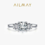 New Luxury Cushion Cut AAAA Lab Created Diamond Sterling Silver Square Ring