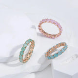 14K Filled Gold Oval Pink Blue Green AAA Zircon Crystals Ring Luxury Jewellery