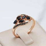 New Season Rolled 14K Rose Gold Women's Ring With Water Drop AAA Black Zircon Crystals Elegant Luxury Jewellery