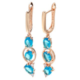 14 Karat Rolled Gold Fashion Blue AAA Zircon Crystals Vintage Long Dangle Earrings