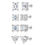 Pear, Princess, Marquise, Cushion Asscher Cut Silver Moissanite Diamonds Stud Earrings